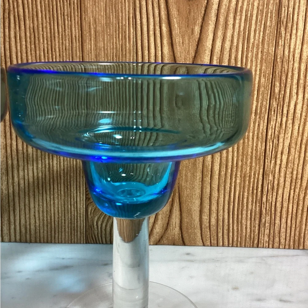 New Vintage 2003 The Cellar for Macy’s Set of Blue Blown Glass Margarita Glasses